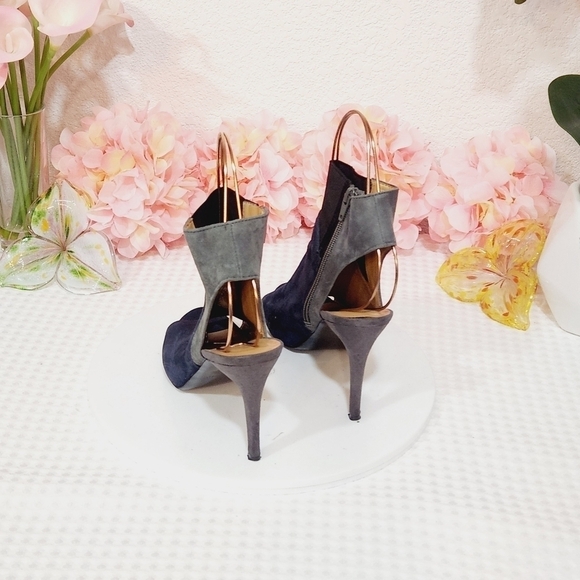 Nine West Navy Suede Open Toe Heels Size 7 - Picture 3 of 10